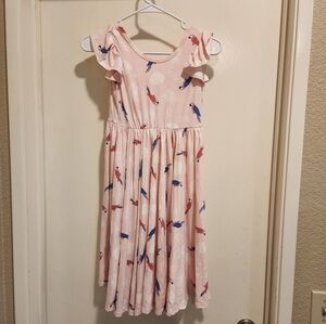 Pink Bird Print Kids Dress